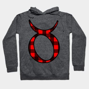 Taurus Zodiac Horoscope Symbol in Black and Red Buffalo Plaid Hoodie